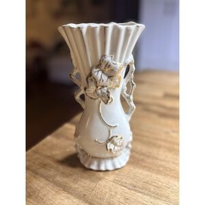 Vintage Bond Ware Floral Vase White Porcelain Urn Vase w/Gold Gilding